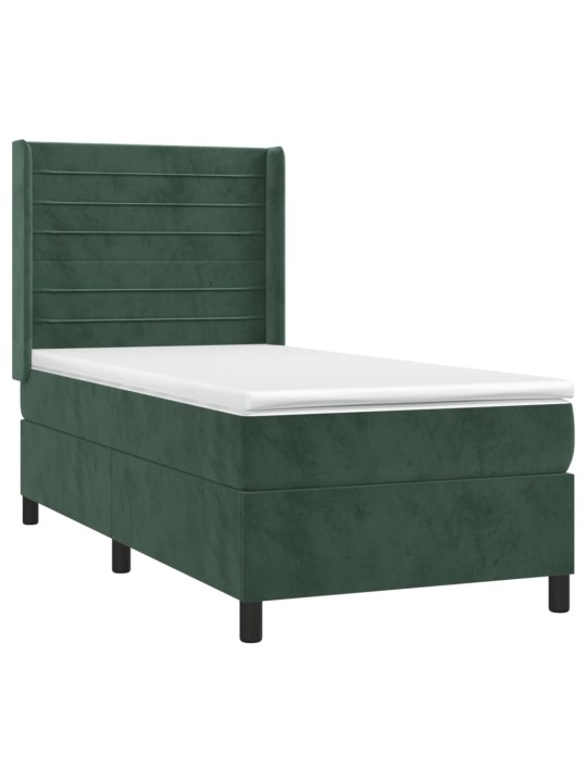 Box spring postel s matrací a LED tmavě zelená 100x200 cm samet