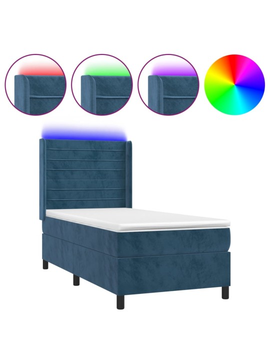 Box spring postel s matrací a LED tmavě modrá 100x200 cm samet