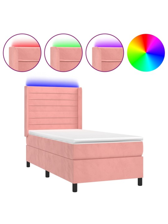 Box spring postel s matrací a LED růžová 100x200 cm samet