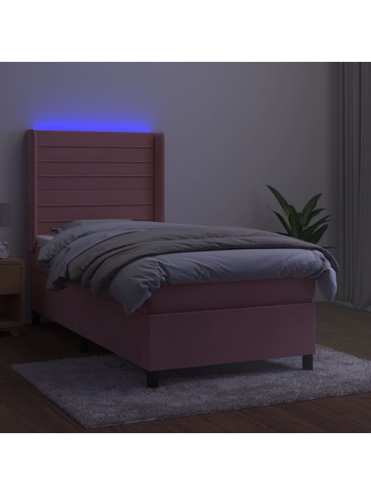 Box spring postel s matrací a LED růžová 100x200 cm samet