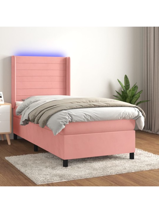 Box spring postel s matrací a LED růžová 100x200 cm samet