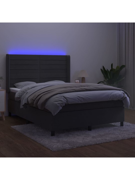 Box spring postel s matrací a LED tmavě šedá 140x190 cm samet