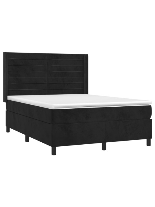 Box spring postel s matrací a LED černá 140x190 cm samet