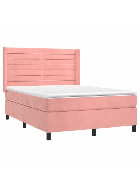 Box spring postel s matrací a led růžová 140x190 cm samet
