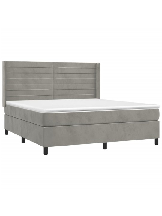 Box spring postel s matrací a LED světle šedá 160x200 cm samet