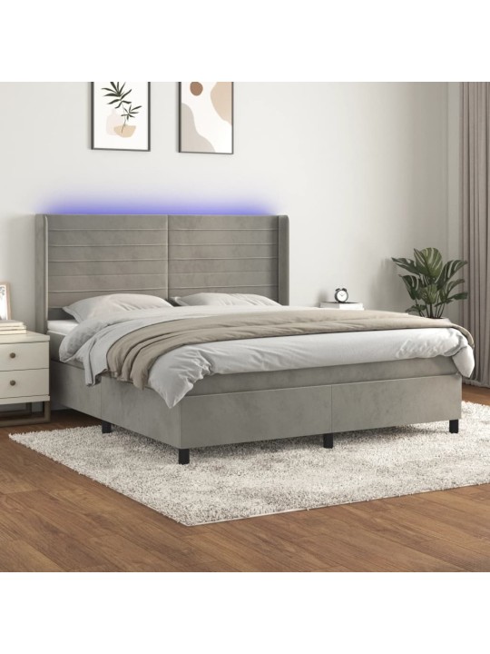 Box spring postel s matrací a LED světle šedá 160x200 cm samet