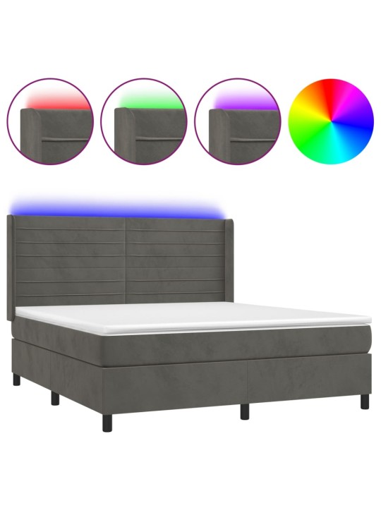 Box spring postel s matrací a LED tmavě šedá 160x200 cm samet