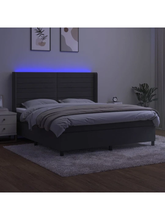 Box spring postel s matrací a LED tmavě šedá 160x200 cm samet