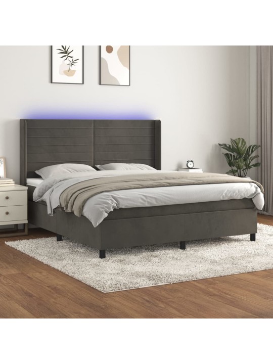Box spring postel s matrací a LED tmavě šedá 160x200 cm samet