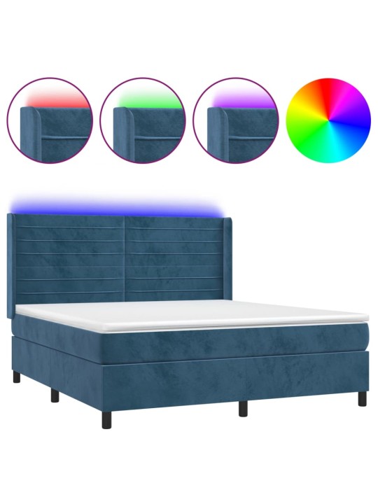 Box spring postel s matrací a led tmavě modrá 160x200 cm samet