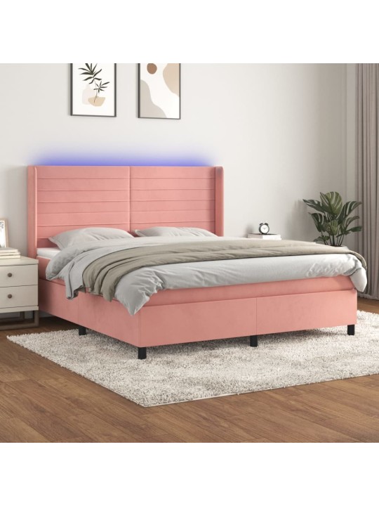 Box spring postel s matrací a led růžová 180x200 cm samet