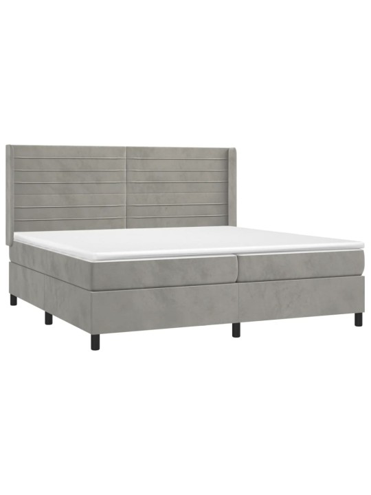 Box spring postel s matrací a LED světle šedá 200x200 cm samet