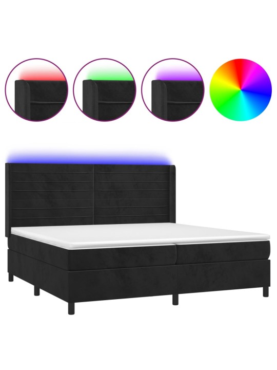 Box spring postel s matrací a LED černá 200x200 cm samet
