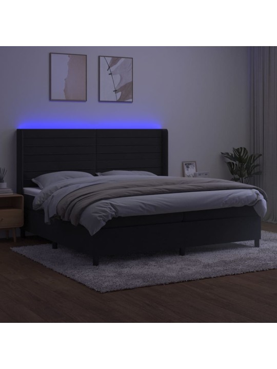 Box spring postel s matrací a LED černá 200x200 cm samet