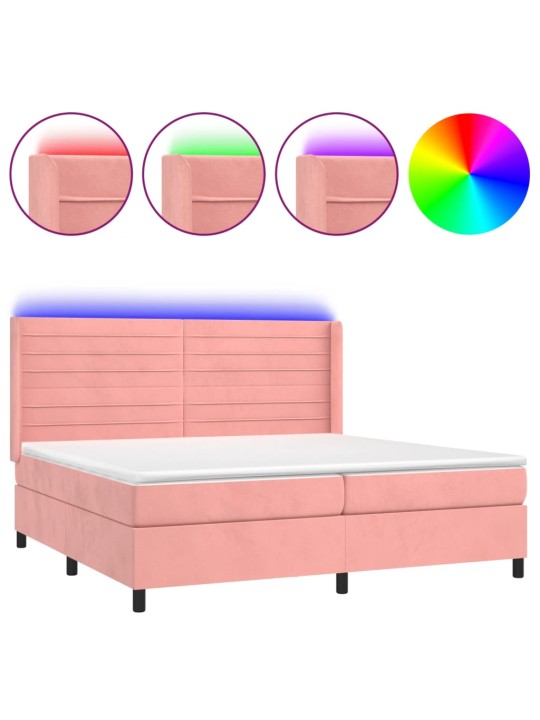 Box spring postel s matrací a LED růžová 200x200 cm samet