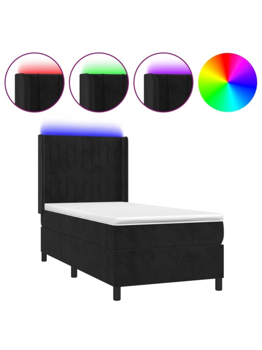 Box spring postel s matrací a LED černá 80 x 200 cm samet