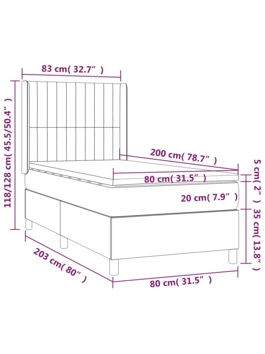 Box spring postel s matrací a LED černá 80 x 200 cm samet
