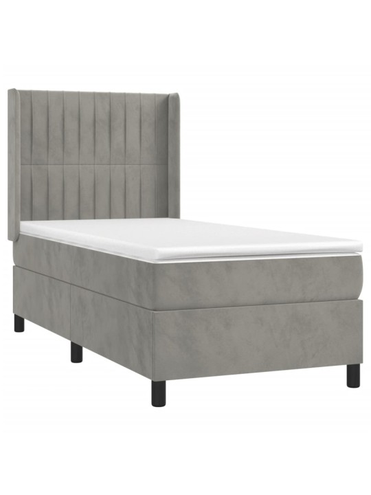 Box spring postel s matrací a LED světle šedá 90x190 cm samet