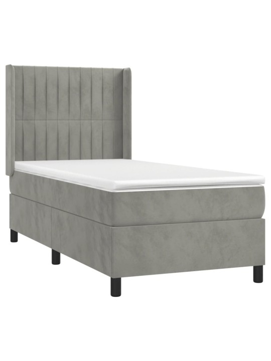 Box spring postel s matrací a LED světle šedá 90x200 cm samet