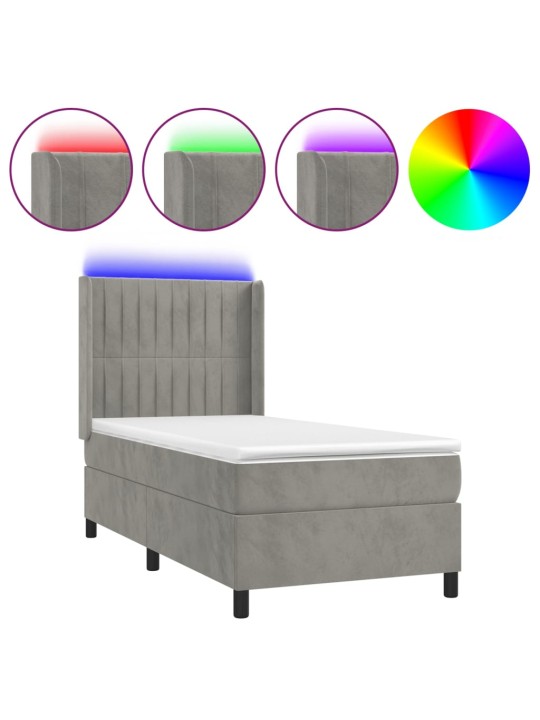 Box spring postel s matrací a LED světle šedá 100x200 cm samet