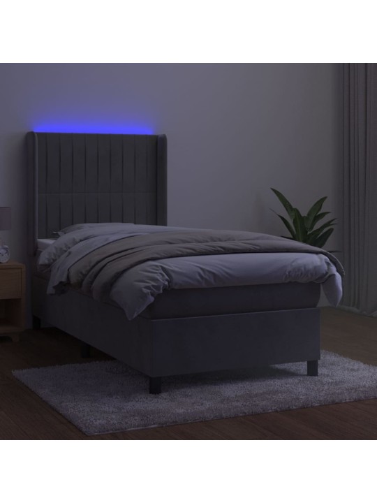 Box spring postel s matrací a LED světle šedá 100x200 cm samet