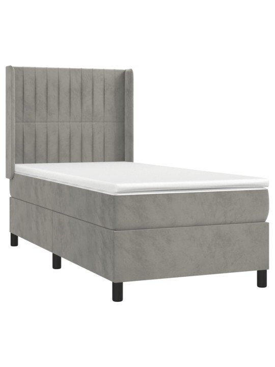 Box spring postel s matrací a LED světle šedá 100x200 cm samet