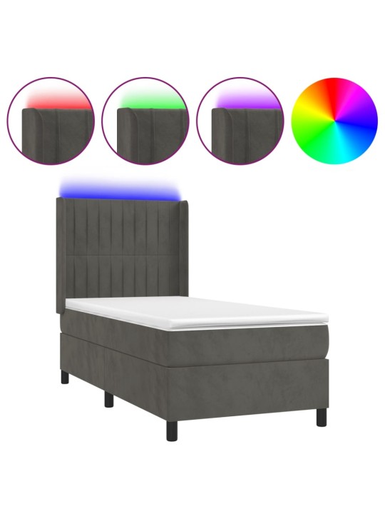 Box spring postel s matrací a LED tmavě šedá 100x200 cm samet