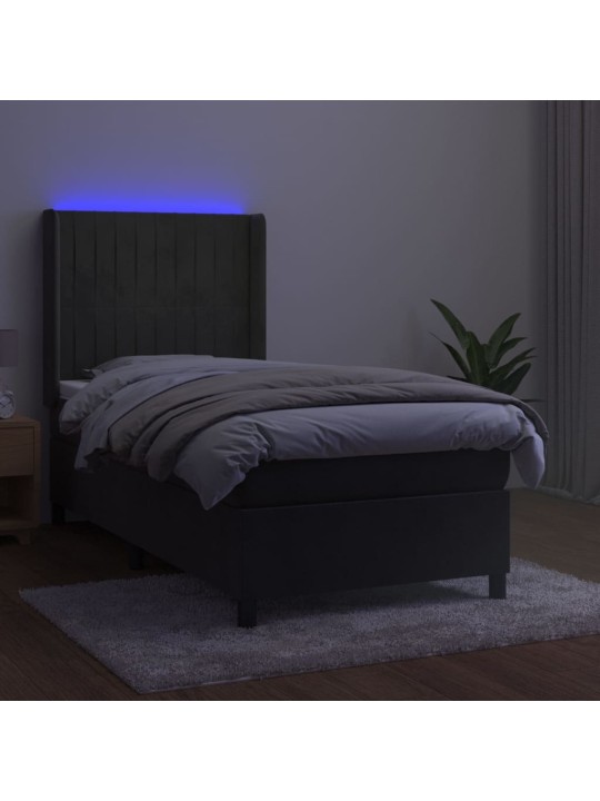 Box spring postel s matrací a LED tmavě šedá 100x200 cm samet
