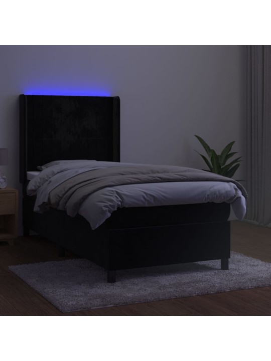 Box spring postel s matrací a LED černá 100x200 cm samet