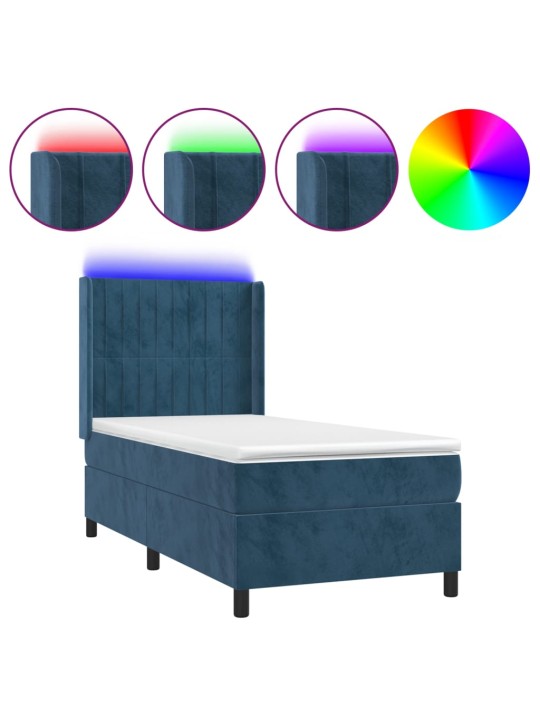 Box spring postel s matrací a LED tmavě modrá 100x200 cm samet