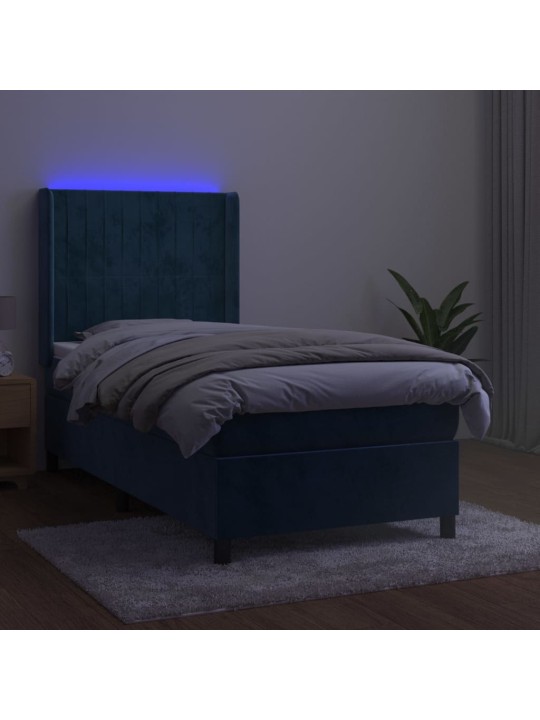 Box spring postel s matrací a LED tmavě modrá 100x200 cm samet