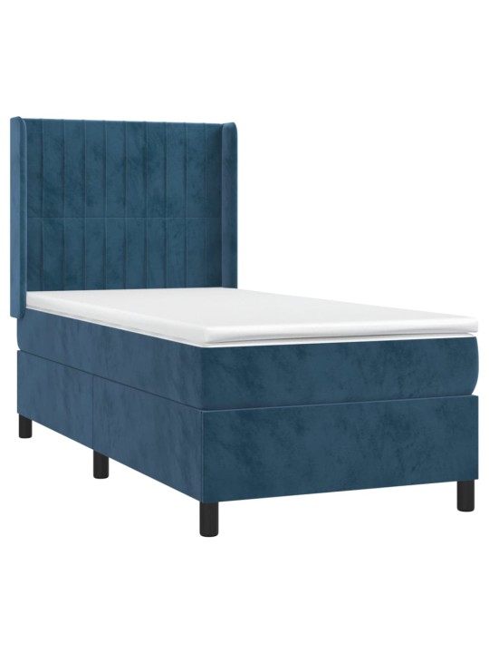 Box spring postel s matrací a LED tmavě modrá 100x200 cm samet