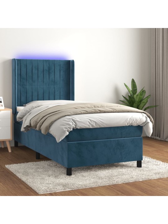 Box spring postel s matrací a LED tmavě modrá 100x200 cm samet
