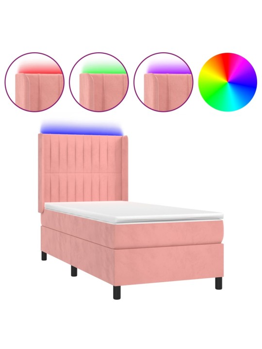 Box spring postel s matrací a LED růžová 100x200 cm samet