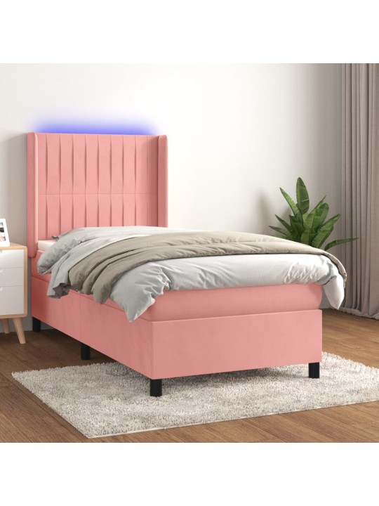 Box spring postel s matrací a LED růžová 100x200 cm samet