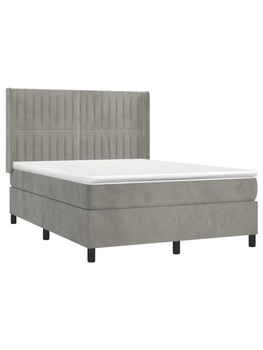 Box spring postel s matrací a LED světle šedá 140x190 cm samet