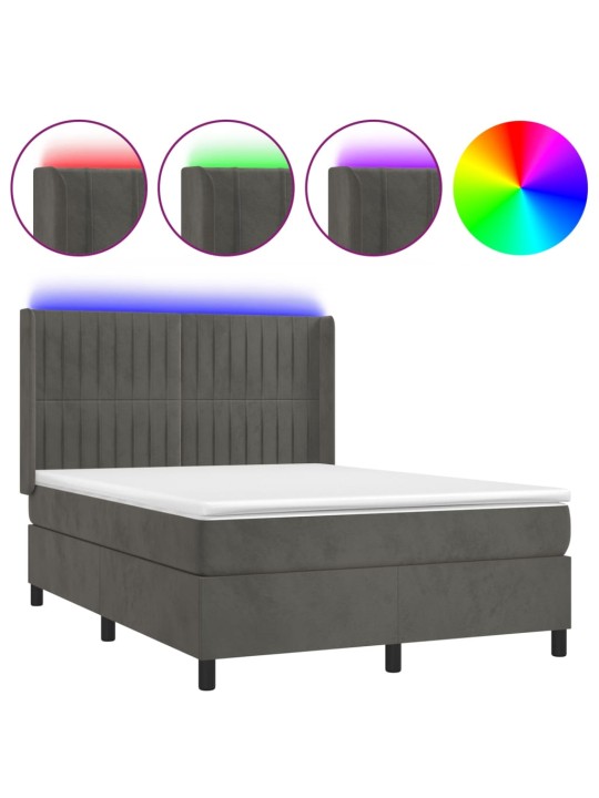 Box spring postel s matrací a LED tmavě šedá 140x190 cm samet