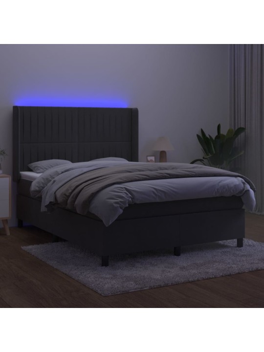 Box spring postel s matrací a LED tmavě šedá 140x190 cm samet