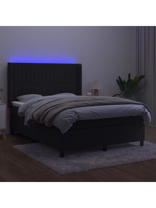 Box spring postel s matrací a LED černá 140x190 cm samet