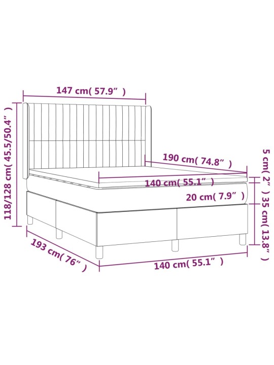 Box spring postel s matrací a LED černá 140x190 cm samet