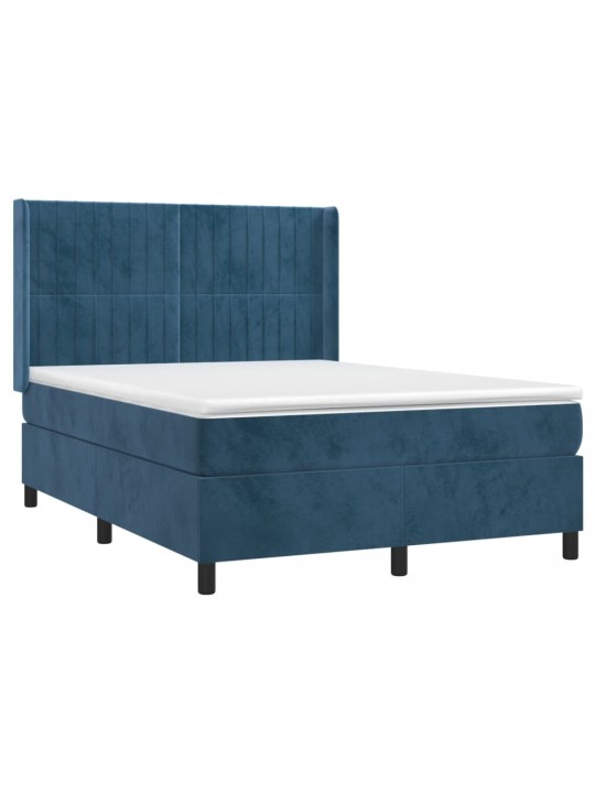 Box spring postel s matrací a led tmavě modrá 140x190 cm samet