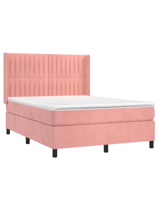 Box spring postel s matrací a led růžová 140x190 cm samet