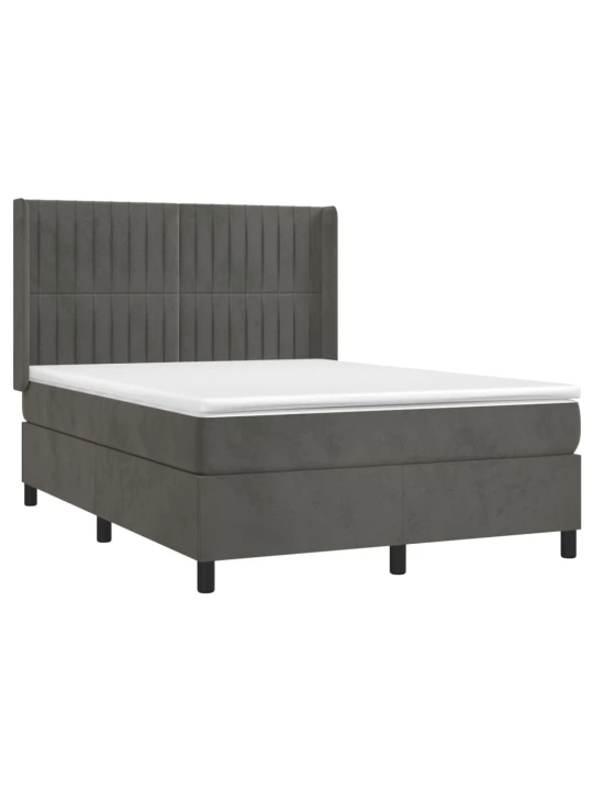 Box spring postel s matrací a LED tmavě šedá 140x200 cm samet