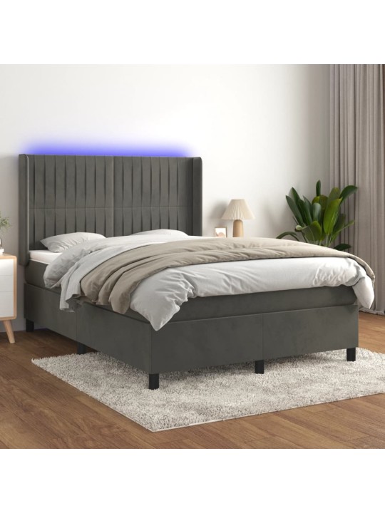 Box spring postel s matrací a LED tmavě šedá 140x200 cm samet