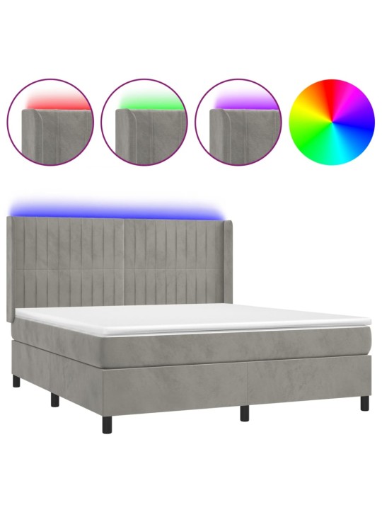 Box spring postel s matrací a LED světle šedá 160x200 cm samet