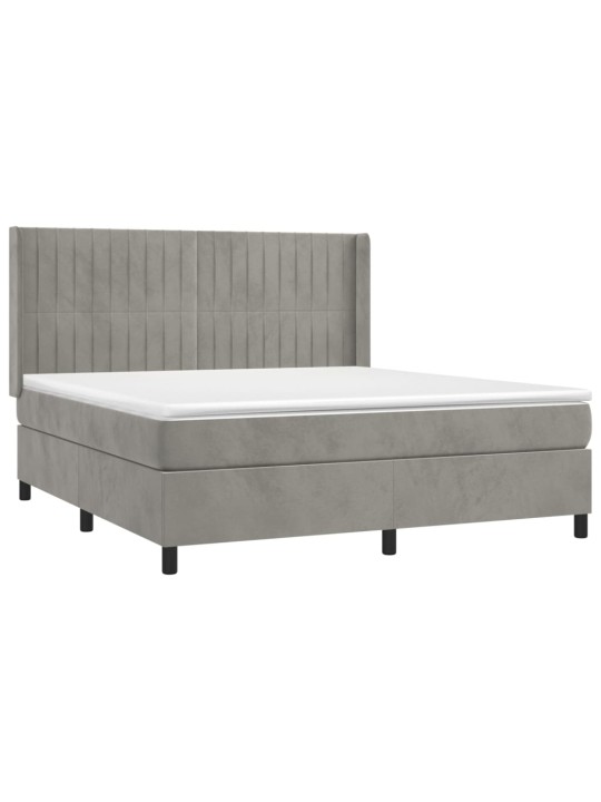 Box spring postel s matrací a LED světle šedá 160x200 cm samet