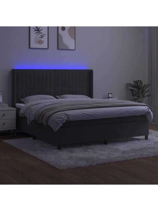 Box spring postel s matrací a LED tmavě šedá 160x200 cm samet