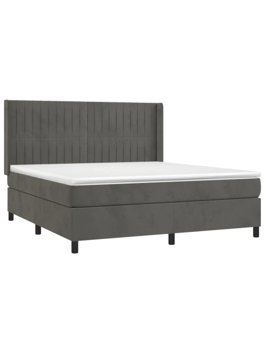 Box spring postel s matrací a LED tmavě šedá 160x200 cm samet