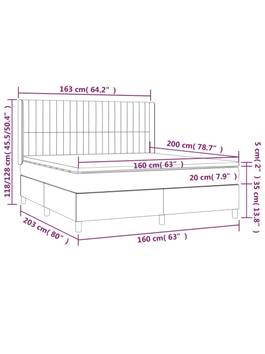 Box spring postel s matrací a LED tmavě šedá 160x200 cm samet