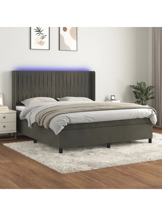 Box spring postel s matrací a LED tmavě šedá 160x200 cm samet